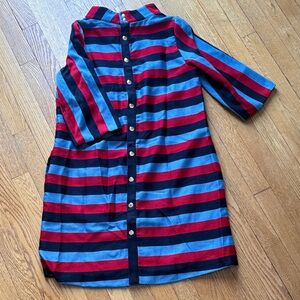 Elegant Striped Long Sleeve Dress - Red, Blue, Black